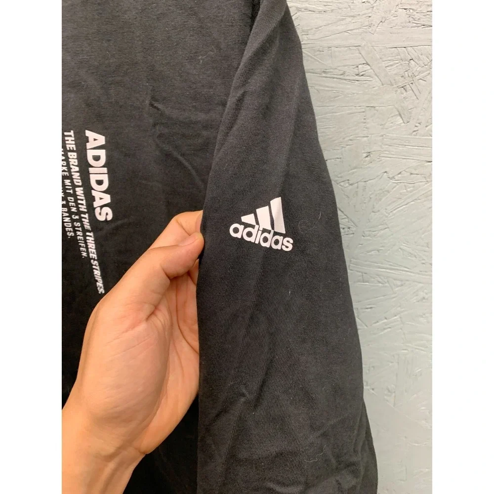 Adidas Graphic Multi Patch Long Sleeve T-Shirt Mens L Black Streetwear Crewneck